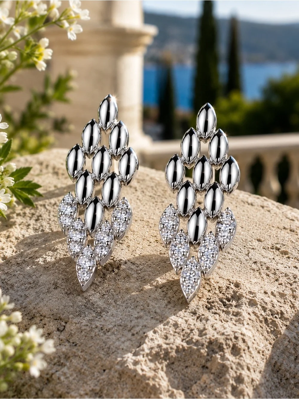 Chunky Elegant Silver Teardrop Cluster Earrings
